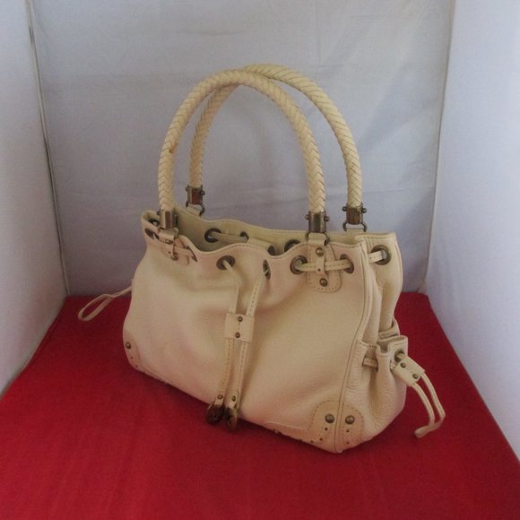 MICHAEL KORS LEATHER DRAWSTRING SATCHEL - Light Beige #1 - Picture 3 of 14